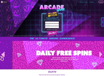 Homepage - ArcadeSpins.com Review