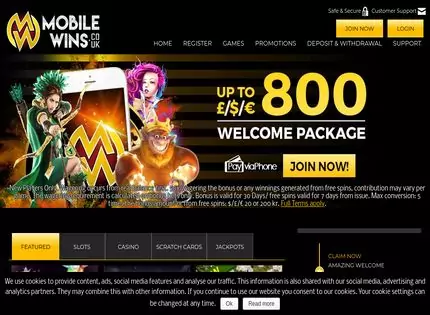 Homepage - Mobile Wins Casino Review